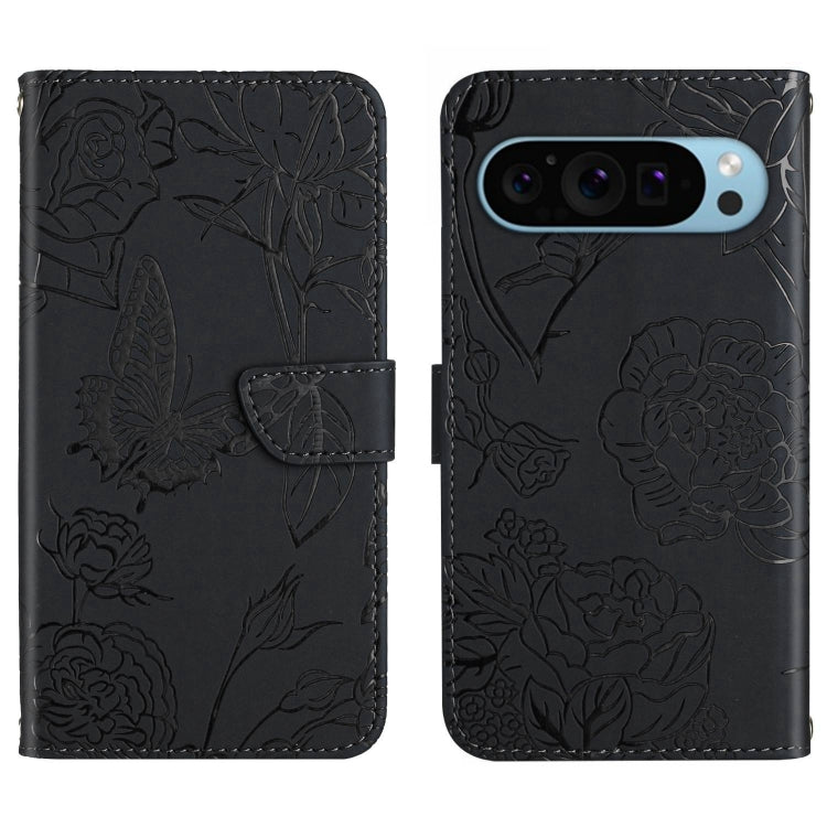 For Google Pixel 9 Skin Feel Butterfly Embossed Flip Leather Phone Case(Black)