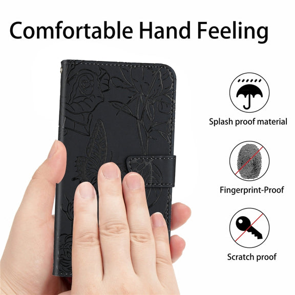 For Google Pixel 9 Skin Feel Butterfly Embossed Flip Leather Phone Case(Black)