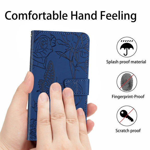 For Google Pixel 9 Skin Feel Butterfly Embossed Flip Leather Phone Case(Blue)