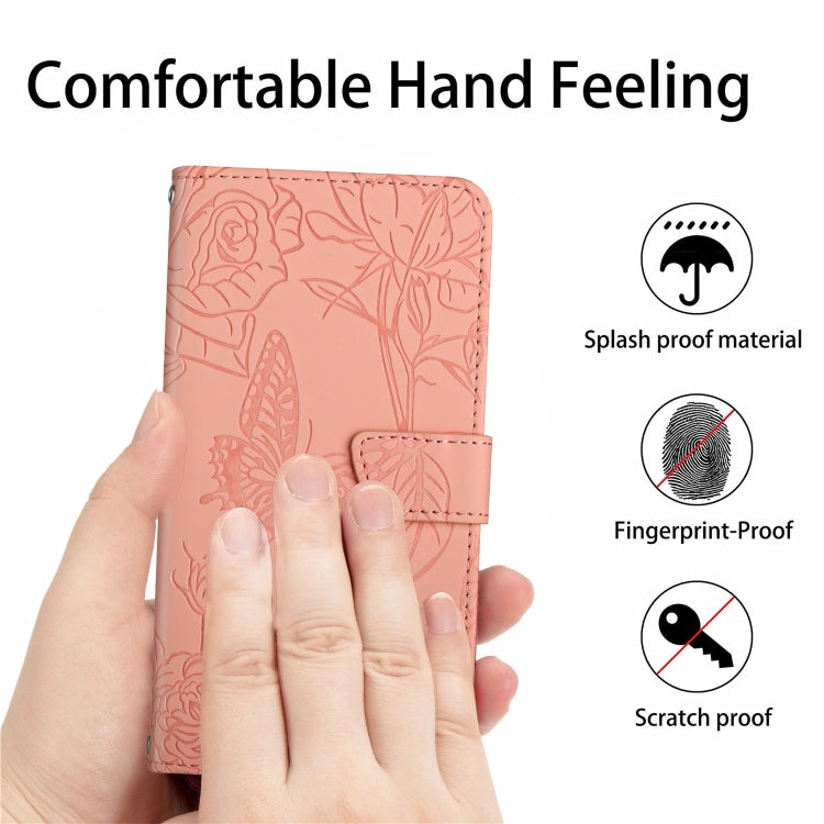 For Google Pixel 9 Skin Feel Butterfly Embossed Flip Leather Phone Case(Pink)