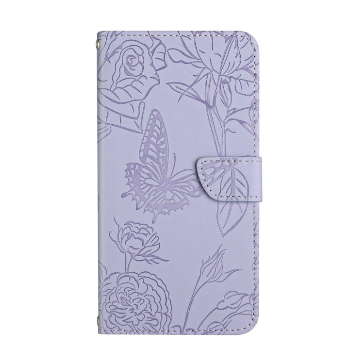 For Google Pixel 9 Pro Skin Feel Butterfly Embossed Flip Leather Phone Case(Purple)