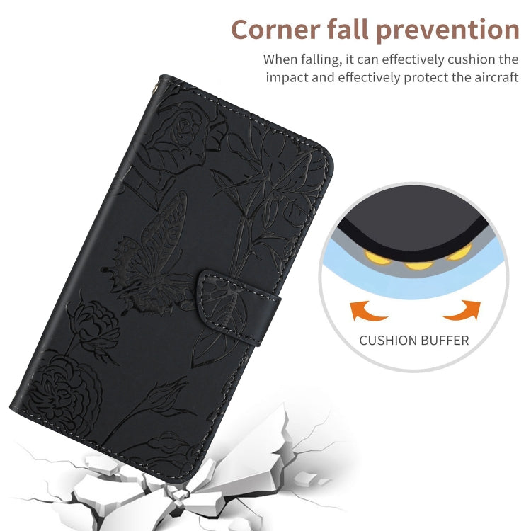 For Google Pixel 9 Pro Skin Feel Butterfly Embossed Flip Leather Phone Case(Black)
