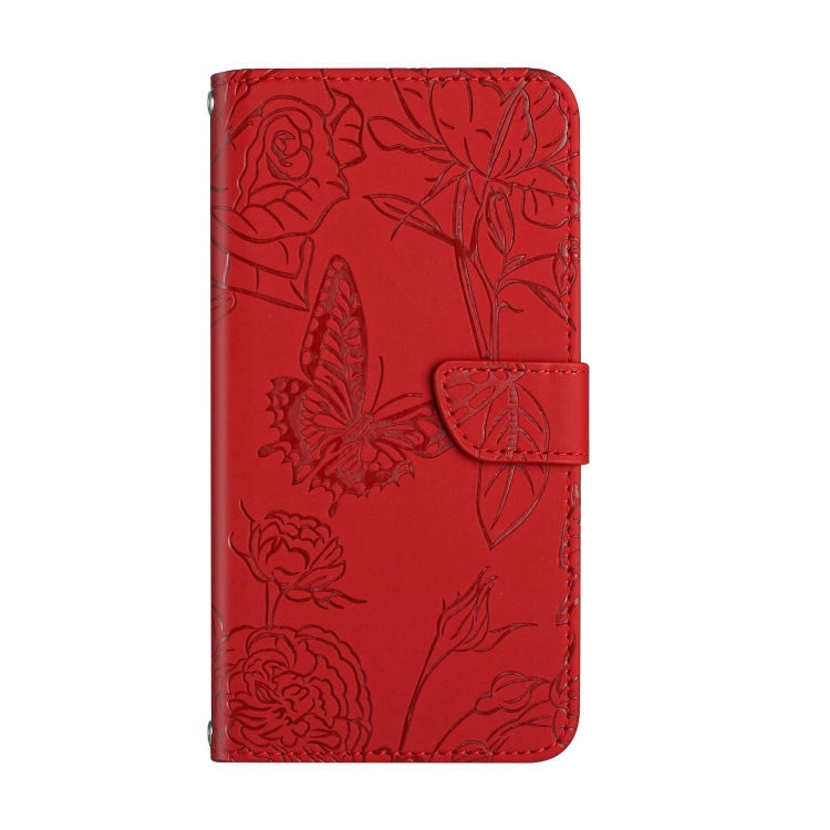 For Google Pixel 9 Pro Skin Feel Butterfly Embossed Flip Leather Phone Case(Red)