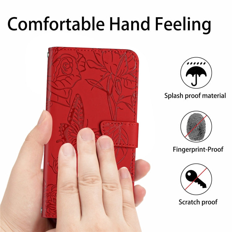 For Google Pixel 9 Pro Skin Feel Butterfly Embossed Flip Leather Phone Case(Red)