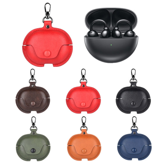 For Huawei FreeClip Business Leather Earphone Protective Case with Hook(Black)