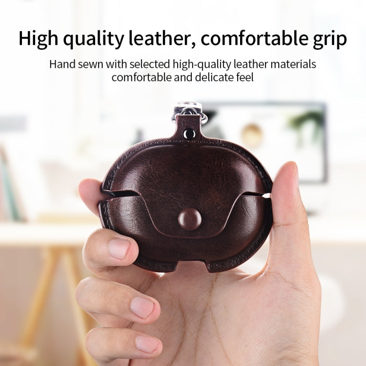 For Huawei FreeClip Business Leather Earphone Protective Case with Hook(Black)