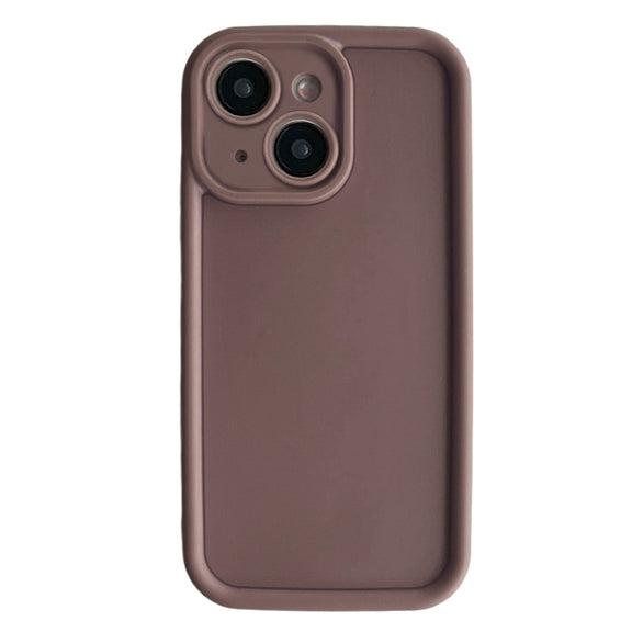 For iPhone 15 Plus Fine Hole Shockproof Frame Frosted TPU Phone Case(Brown)