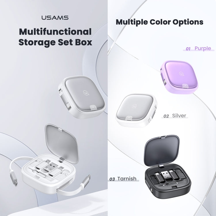 USAMS US-SJ650 U87 60W USB To Type-C To Type-C 8 Pin + Micro USB Multifunctional Telescopic Storage Box Data Cable, Length: 1m(Purple)