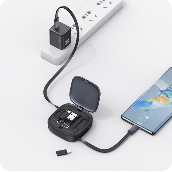 USAMS US-SJ650 U87 60W USB To Type-C To Type-C 8 Pin + Micro USB Multifunctional Telescopic Storage Box Data Cable, Length: 1m(Tarnish)