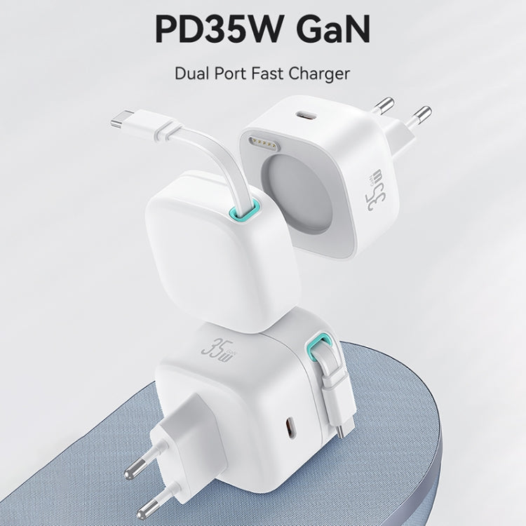 USAMS US-CC202 SMF Series PD35W Dual Type-C Port GaN Fast Charger, EU Plug(White)