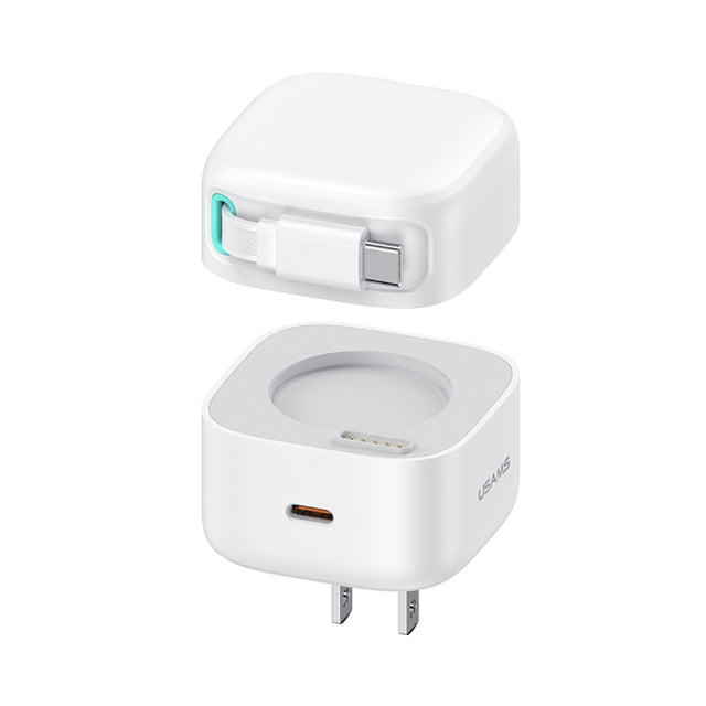 USAMS US-CC203 SMF Series PD35W Dual Type-C Port GaN Fast Charger, US Plug(White)