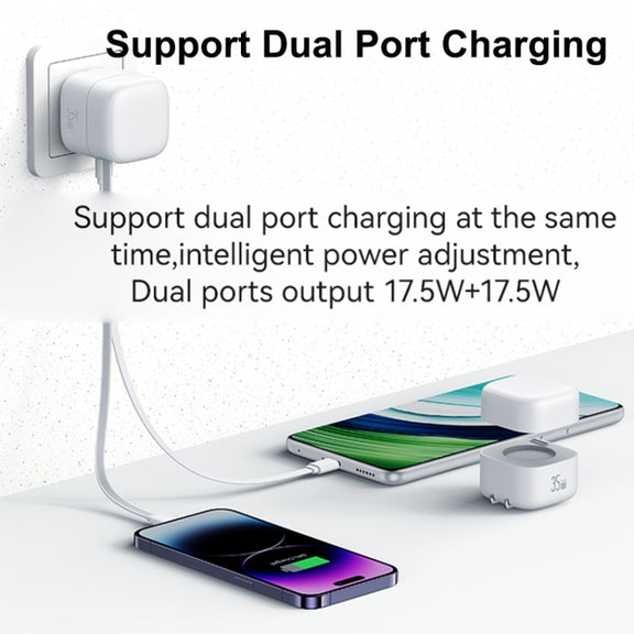 USAMS US-CC203 SMF Series PD35W Dual Type-C Port GaN Fast Charger, US Plug(Black)