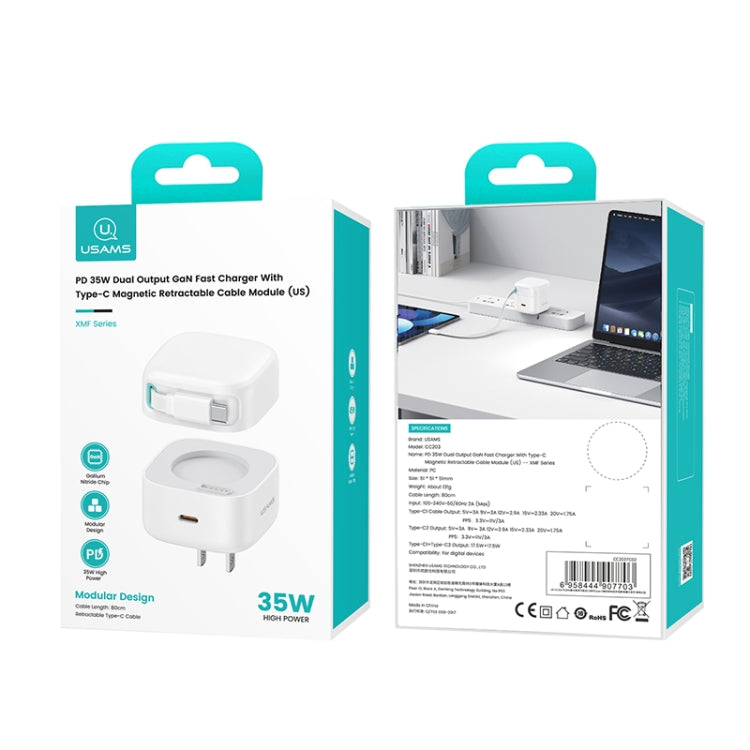USAMS US-CC203 SMF Series PD35W Dual Type-C Port GaN Fast Charger, US Plug(Black)
