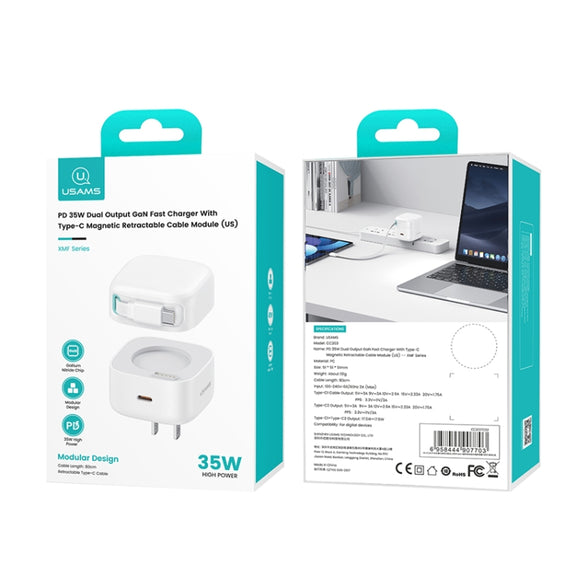USAMS US-CC203 SMF Series PD35W Dual Type-C Port GaN Fast Charger, US Plug(Black)