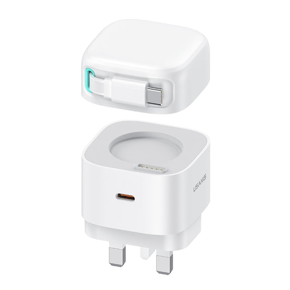 USAMS US-CC204 SMF Series PD35W Dual Type-C Port GaN Fast Charger, UK Plug(White)