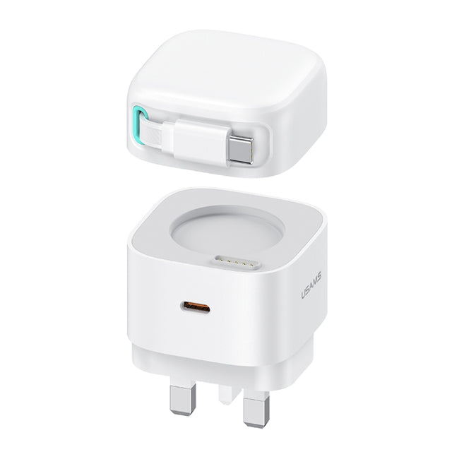 USAMS US-CC204 SMF Series PD35W Dual Type-C Port GaN Fast Charger, UK Plug(White)