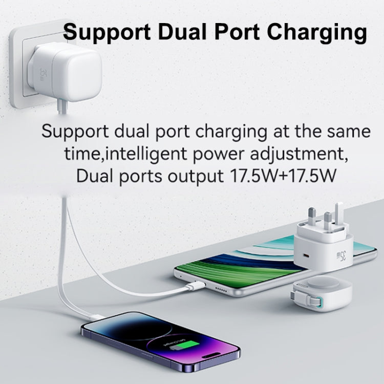 USAMS US-CC204 SMF Series PD35W Dual Type-C Port GaN Fast Charger, UK Plug(White)