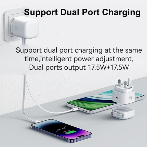 USAMS US-CC204 SMF Series PD35W Dual Type-C Port GaN Fast Charger, UK Plug(White)