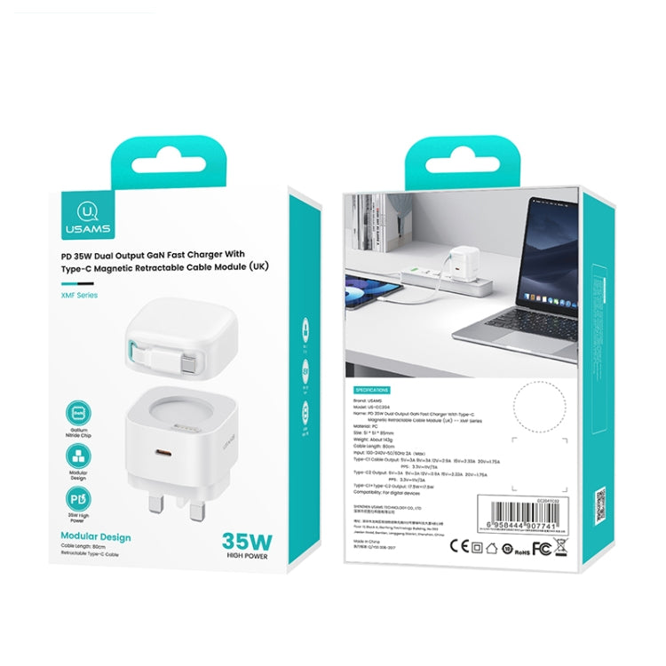USAMS US-CC204 SMF Series PD35W Dual Type-C Port GaN Fast Charger, UK Plug(White)