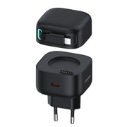 USAMS US-CC209 SMF Series PD35W 8 Pin + Type-C Dual Port GaN Fast Charger, EU Plug(Black)