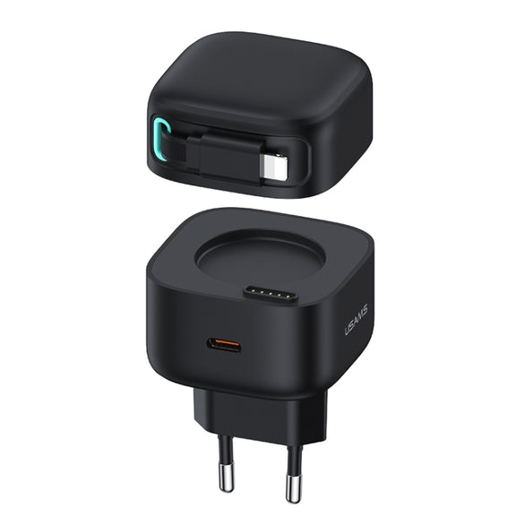 USAMS US-CC209 SMF Series PD35W 8 Pin + Type-C Dual Port GaN Fast Charger, EU Plug(Black)