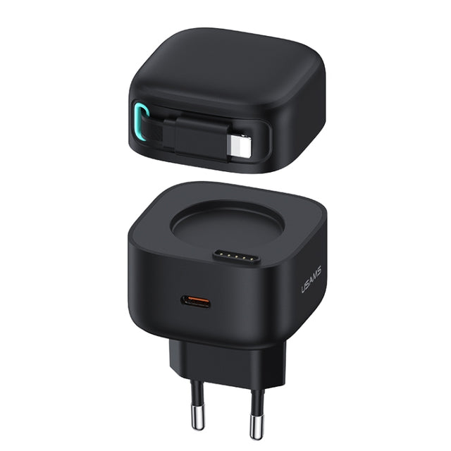 USAMS US-CC209 SMF Series PD35W 8 Pin + Type-C Dual Port GaN Fast Charger, EU Plug(Black)
