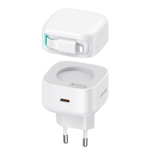 USAMS US-CC209 SMF Series PD35W 8 Pin + Type-C Dual Port GaN Fast Charger, EU Plug(White)