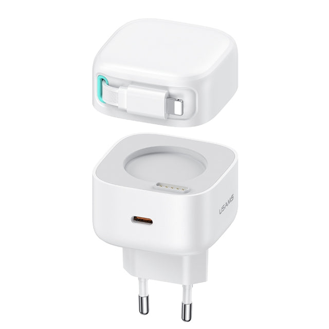 USAMS US-CC209 SMF Series PD35W 8 Pin + Type-C Dual Port GaN Fast Charger, EU Plug(White)