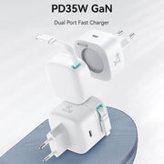 USAMS US-CC209 SMF Series PD35W 8 Pin + Type-C Dual Port GaN Fast Charger, EU Plug(White)