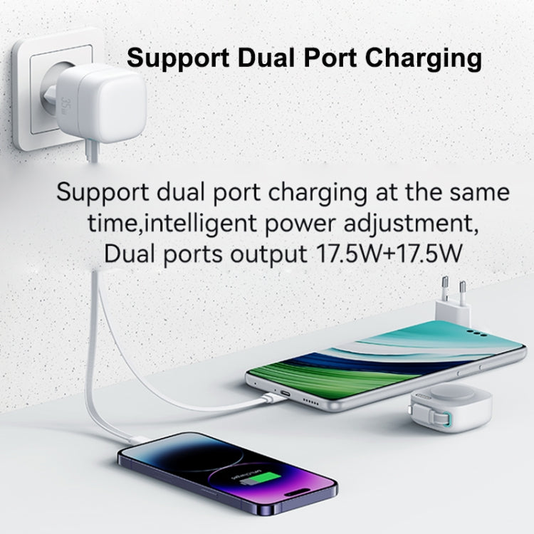 USAMS US-CC209 SMF Series PD35W 8 Pin + Type-C Dual Port GaN Fast Charger, EU Plug(White)