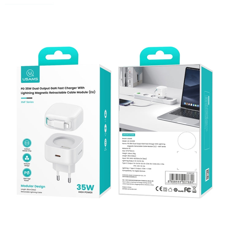 USAMS US-CC209 SMF Series PD35W 8 Pin + Type-C Dual Port GaN Fast Charger, EU Plug(White)