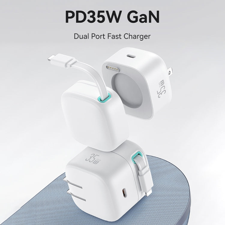 USAMS US-CC210 SMF Series PD35W 8 Pin + Type-C Dual Port GaN Fast Charger, US Plug(White)