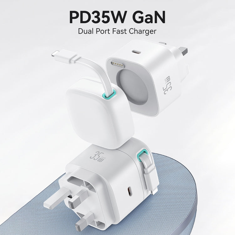 USAMS US-CC211 SMF Series PD35W 8 Pin + Type-C Dual Port GaN Fast Charger, UK Plug(White)