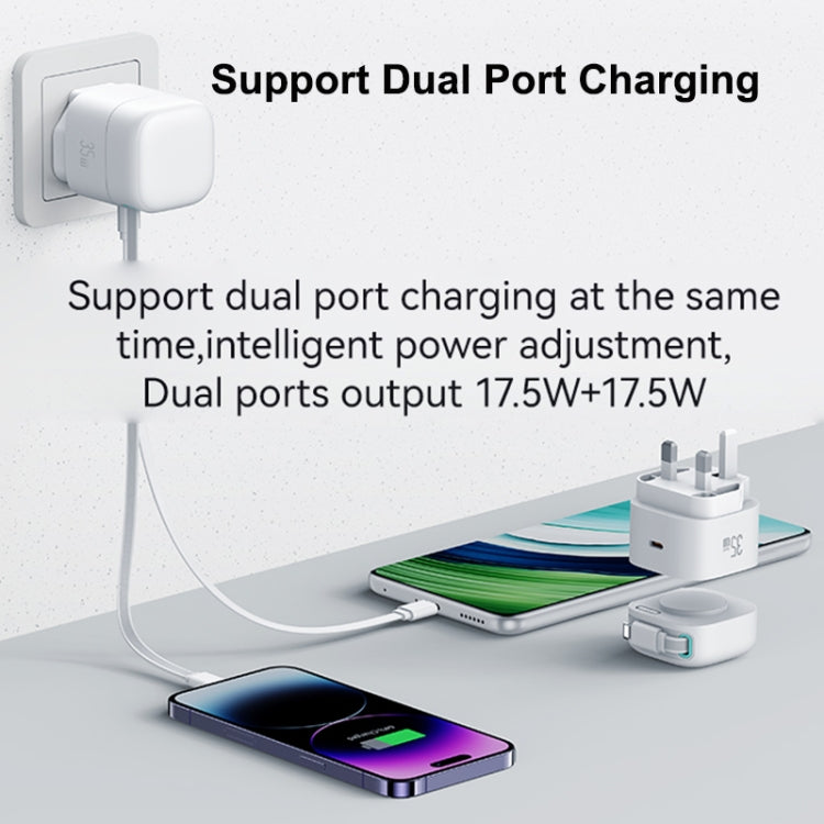 USAMS US-CC211 SMF Series PD35W 8 Pin + Type-C Dual Port GaN Fast Charger, UK Plug(White)