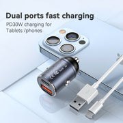 USAMS US-CC206 C38 PD30W USB + Type-C Dual Port Fast Charging Aluminum Alloy Car Charger(Tarnish)