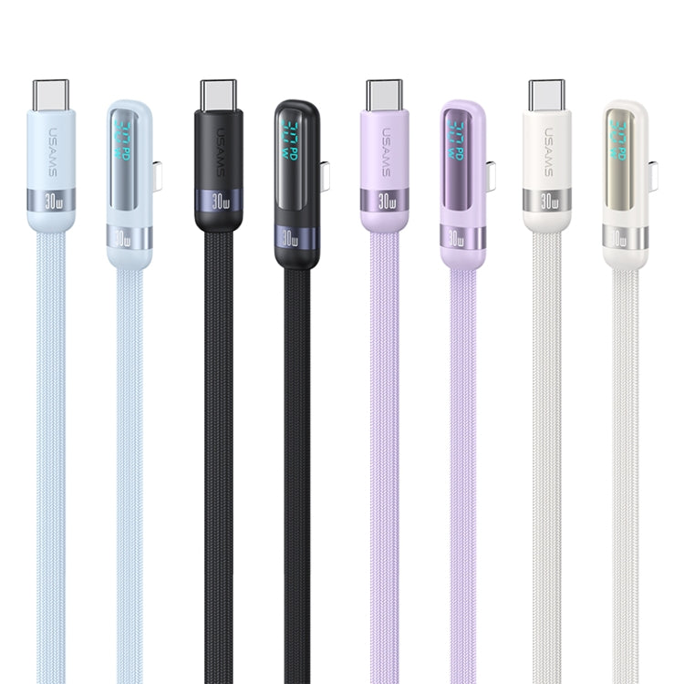USAMS US-SJ652 PD 30W USB-C/Type-C to 8 Pin Aluminum Alloy Digital Display Fast Charging Elbow Data Cable, Length: 1.2m(Black)