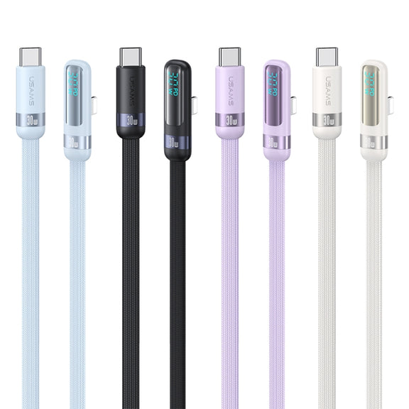 USAMS US-SJ652 PD 30W USB-C/Type-C to 8 Pin Aluminum Alloy Digital Display Fast Charging Elbow Data Cable, Length: 1.2m(Black)
