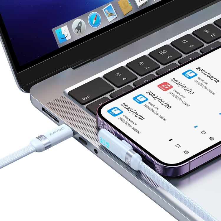 USAMS US-SJ652 PD 30W USB-C/Type-C to 8 Pin Aluminum Alloy Digital Display Fast Charging Elbow Data Cable, Length: 1.2m(Black)