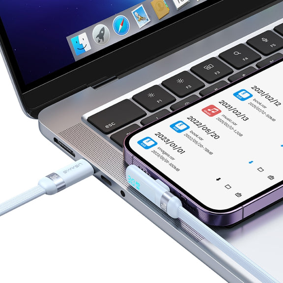 USAMS US-SJ652 PD 30W USB-C/Type-C to 8 Pin Aluminum Alloy Digital Display Fast Charging Elbow Data Cable, Length: 1.2m(Black)