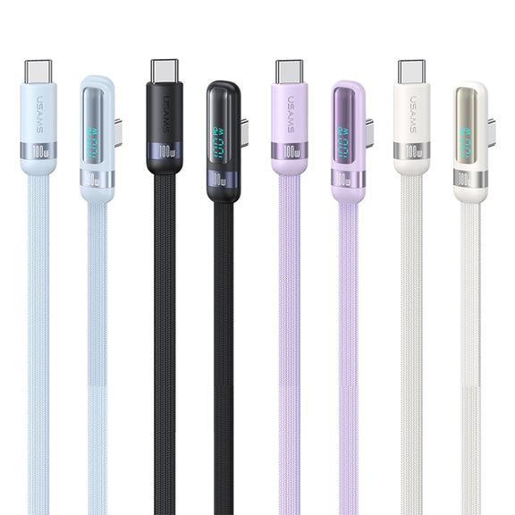 USAMS US-SJ653 PD 100W USB-C/Type-C to USB-C/Type-C Aluminum Alloy Digital Display Fast Charging Elbow Data Cable, Length: 1.2m(Beige)