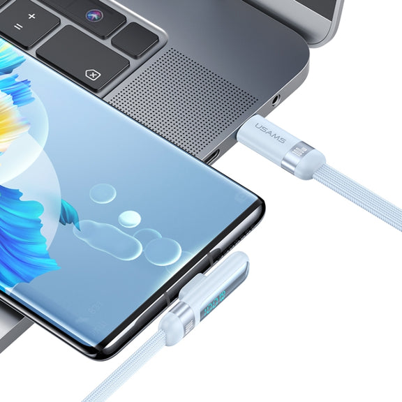 USAMS US-SJ653 PD 100W USB-C/Type-C to USB-C/Type-C Aluminum Alloy Digital Display Fast Charging Elbow Data Cable, Length: 1.2m(Beige)
