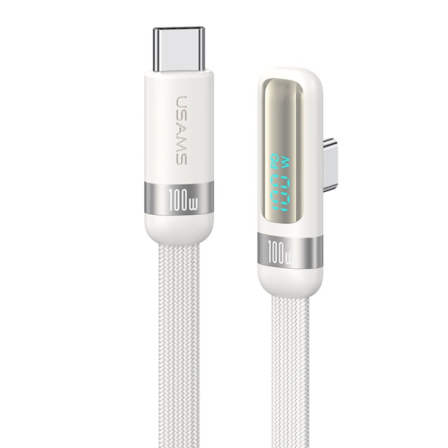 USAMS US-SJ653 PD 100W USB-C/Type-C to USB-C/Type-C Aluminum Alloy Digital Display Fast Charging Elbow Data Cable, Length: 1.2m(Beige)