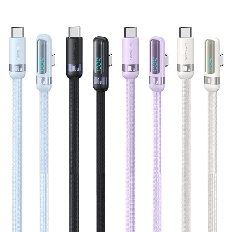 USAMS US-SJ653 PD 100W USB-C/Type-C to USB-C/Type-C Aluminum Alloy Digital Display Fast Charging Elbow Data Cable, Length: 1.2m(Blue)