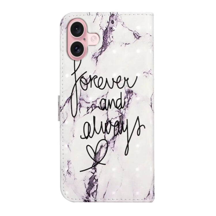 For iPhone 16 Oil Embossed 3D Drawing Leather Phone Case(Words Marble)
