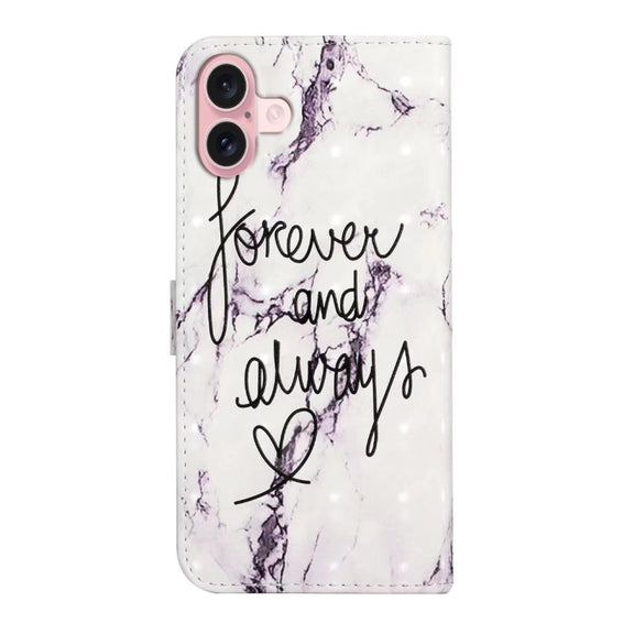 For iPhone 16 Oil Embossed 3D Drawing Leather Phone Case(Words Marble)