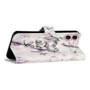 For iPhone 16 Oil Embossed 3D Drawing Leather Phone Case(Words Marble)
