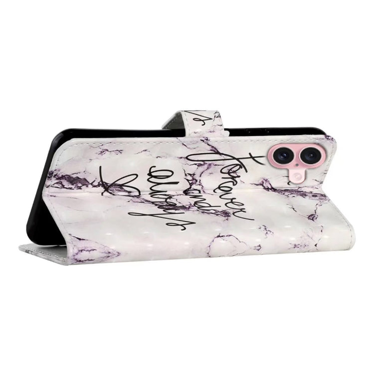For iPhone 16 Oil Embossed 3D Drawing Leather Phone Case(Words Marble)