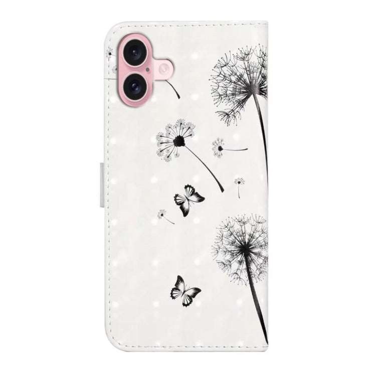 For iPhone 16 Plus Oil Embossed 3D Drawing Leather Phone Case(Couple Dandelion)