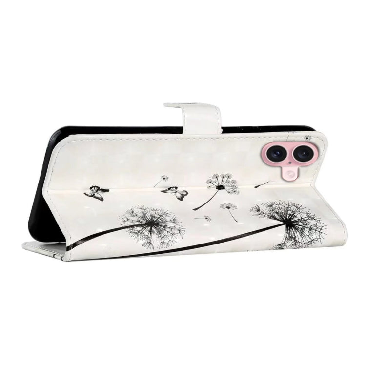 For iPhone 16 Plus Oil Embossed 3D Drawing Leather Phone Case(Couple Dandelion)
