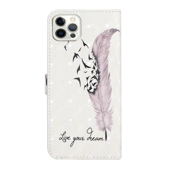 For iPhone 16 Pro Oil Embossed 3D Drawing Leather Phone Case(Feather)